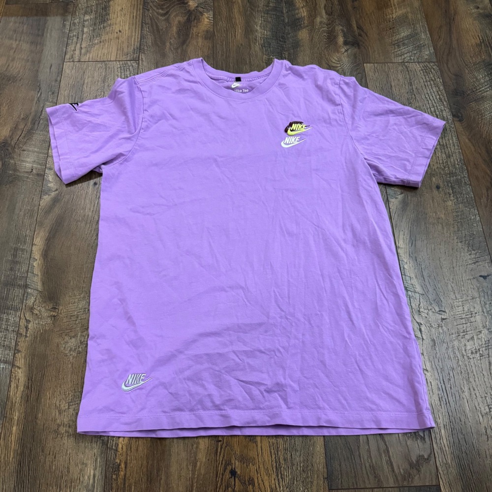 Nike Tee Men's Large Lavender Triple Logo Embroidered T-Shirt 100% Cotton Street